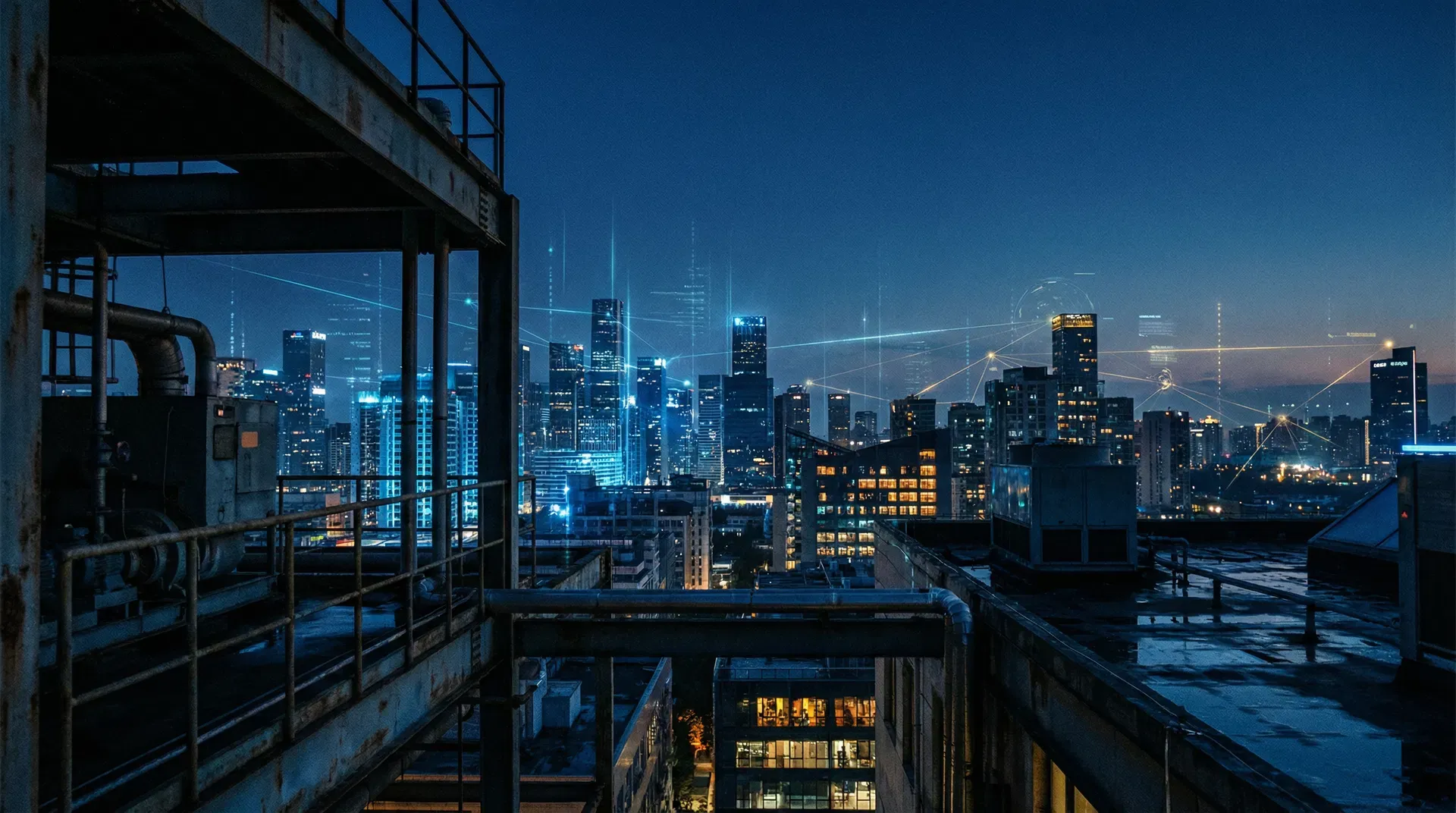City skyline at dusk
